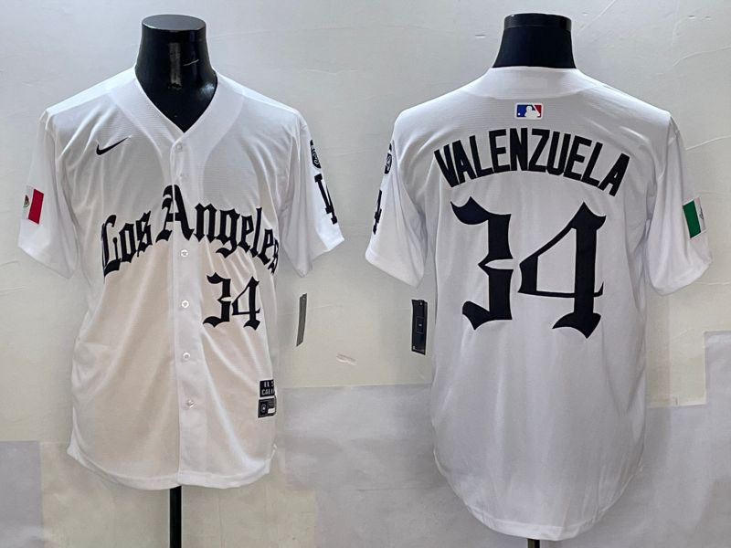 Men Los Angeles Dodgers 34 Valenzuela White Five generations Joint Name 2025 Nike MLB Jersey style 10